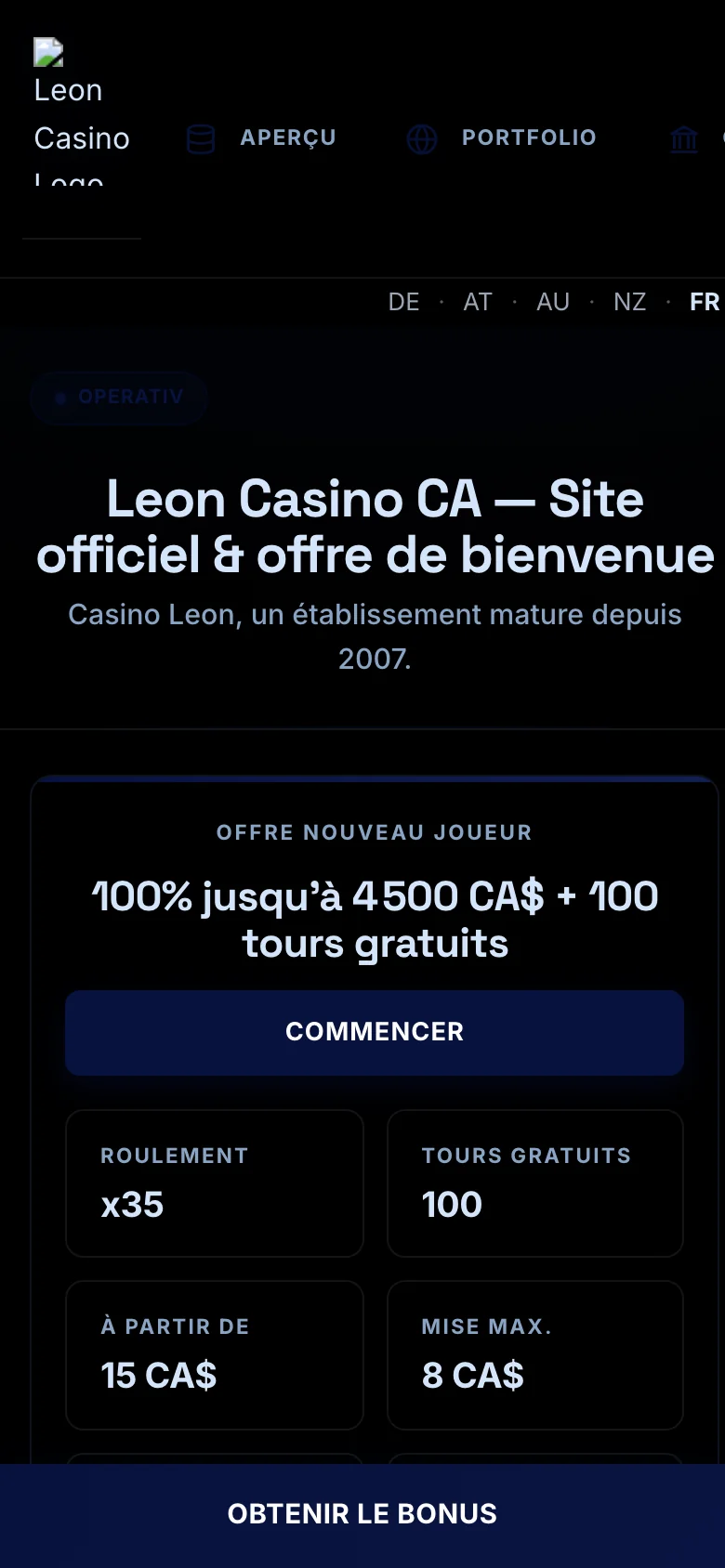Leon Casino mobile lobby screenshot